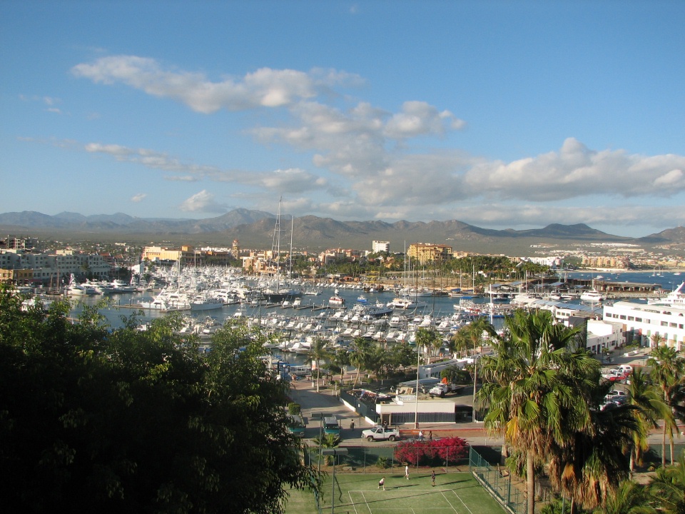 View of the harbor and the hotel's tennis court