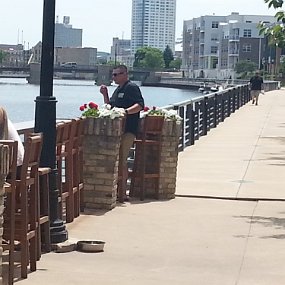 2016-06-11 14.31.14 Lakefront Brewery tour/tasting in Milwaukee - Joshua grabs a smoke before lunch