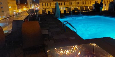 20240417_223109 Hotel rooftop pool and firepit