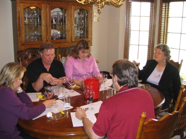 The experts discuss the first wine pairing.