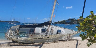 20250224_132159 Cowpet Bay beach - this sailboat from St. Croix was beached from hurricane Ernesto in 2024